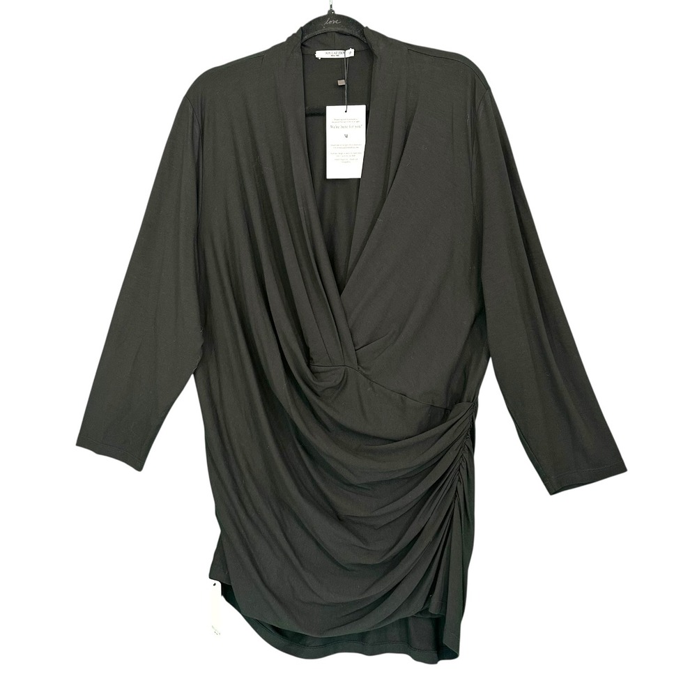 MM.LaFleur Fey Top‎ Black Stretch Ruched Wrap Blouse +3 Plus Size Career NWT